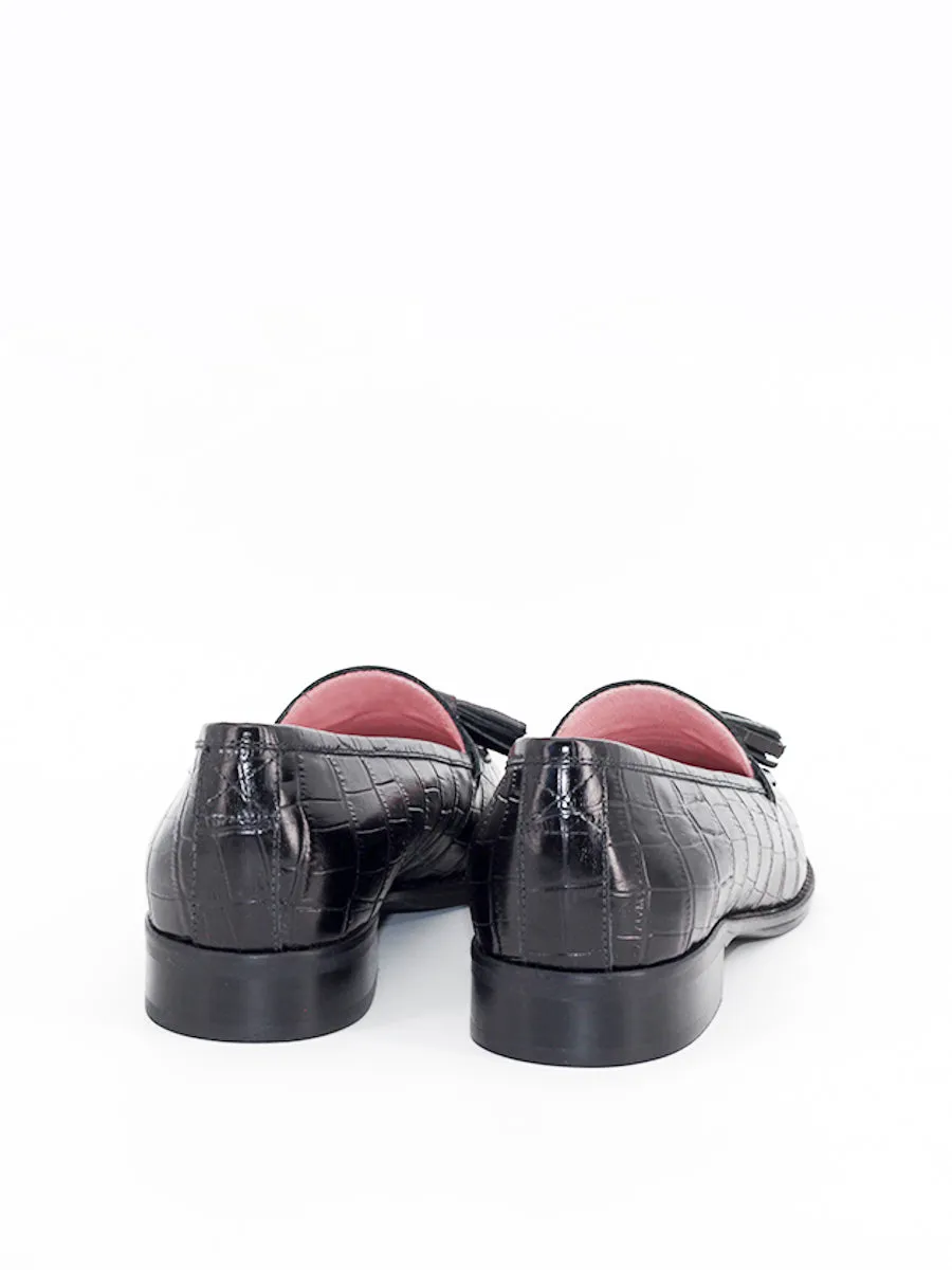 Mocasines Ibiza borlas piel coco negro