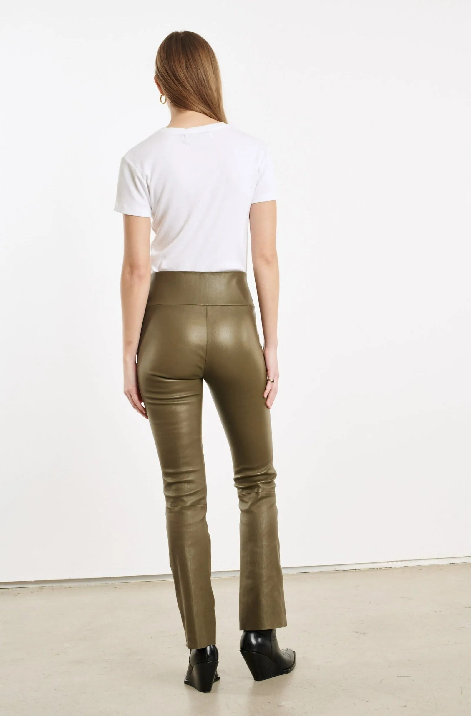 Moss Leather Ankle Flare Leggings