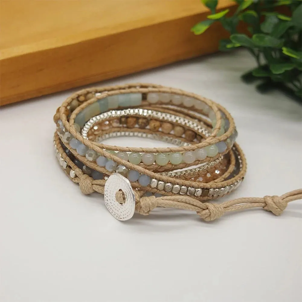 Natural Amazonite & Jasper Stone Wrap Bracelet