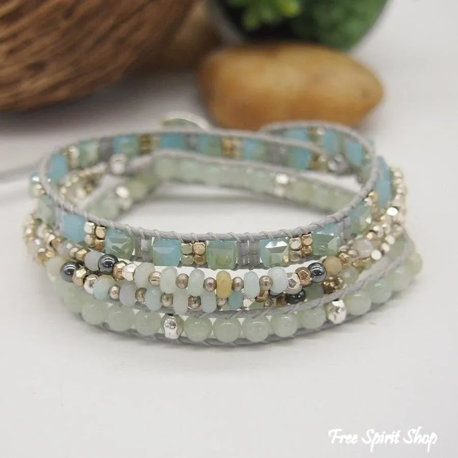 Natural Amazonite Beaded Wrap Bracelet