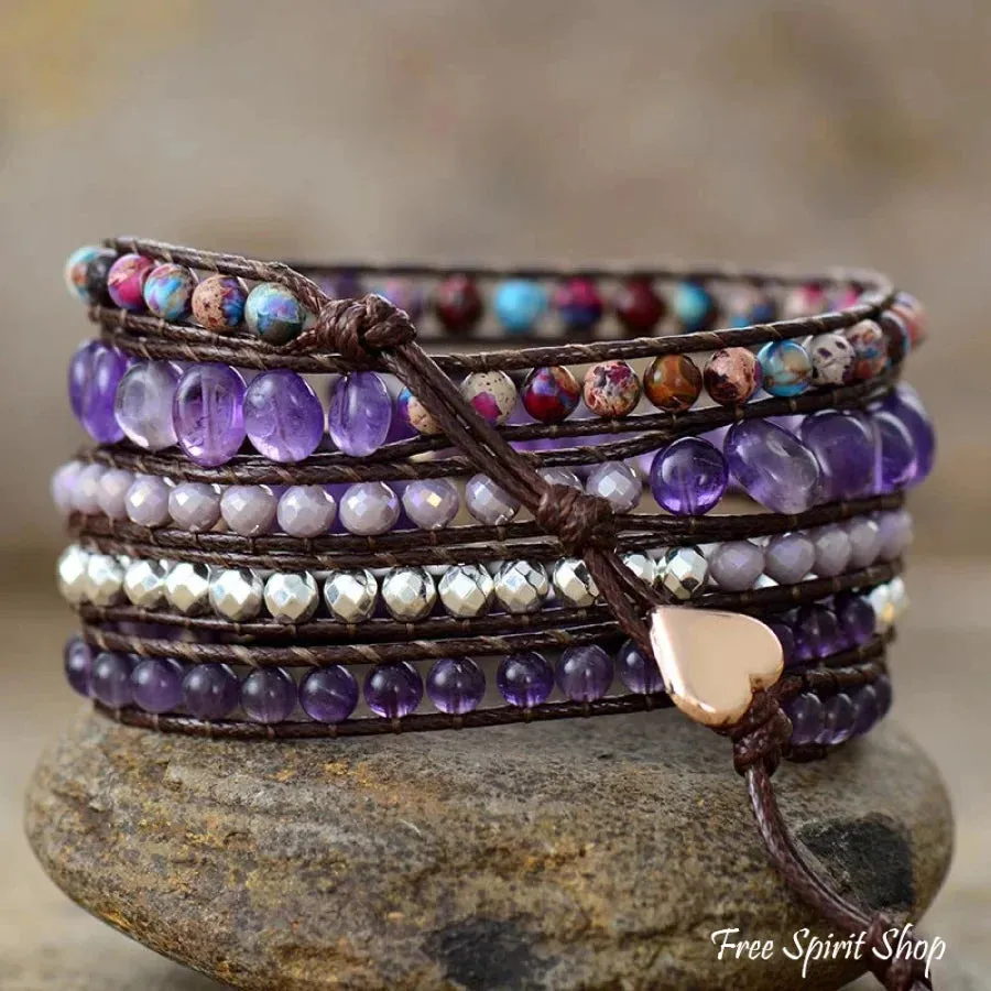 Natural Amethyst & Purple Jasper Wrap Bracelet