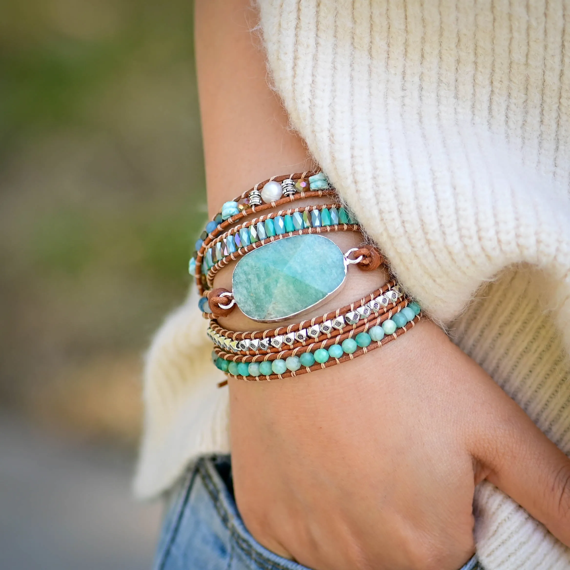 Natural Calming Amazonite Bead Wrap Bracelet