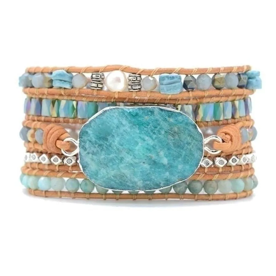 Natural Calming Amazonite Bead Wrap Bracelet