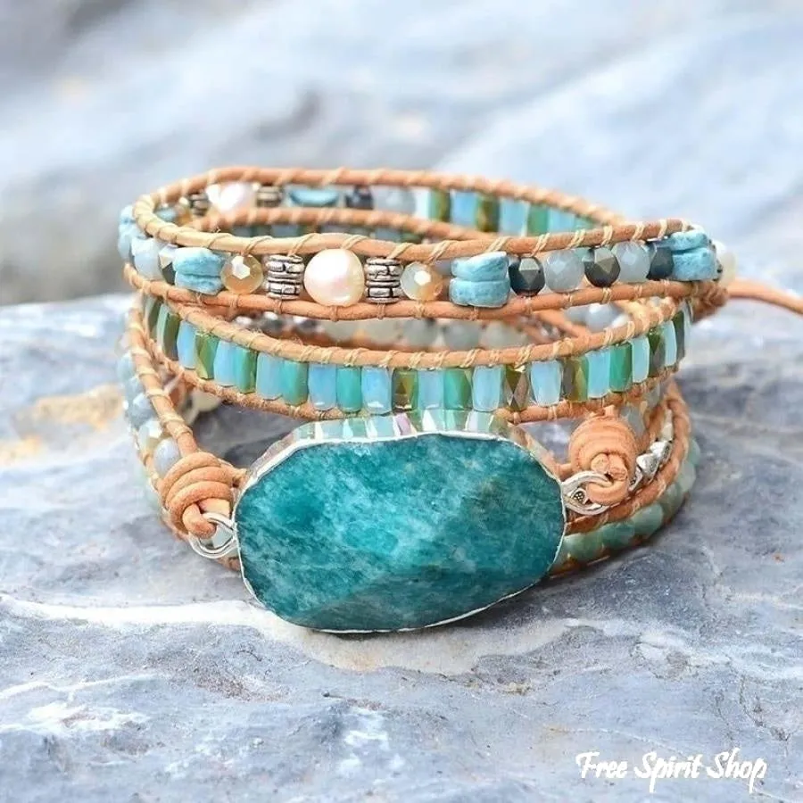 Natural Calming Amazonite Bead Wrap Bracelet