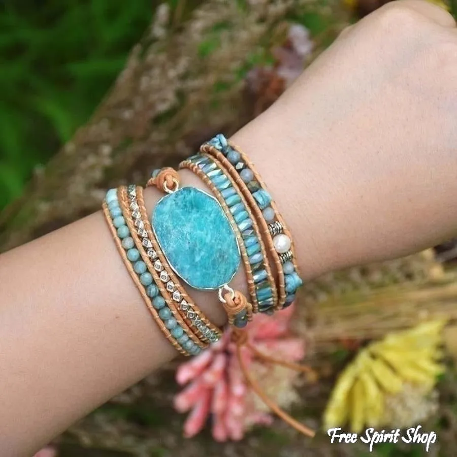 Natural Calming Amazonite Bead Wrap Bracelet