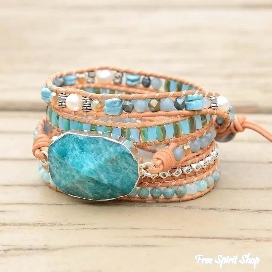 Natural Calming Amazonite Bead Wrap Bracelet