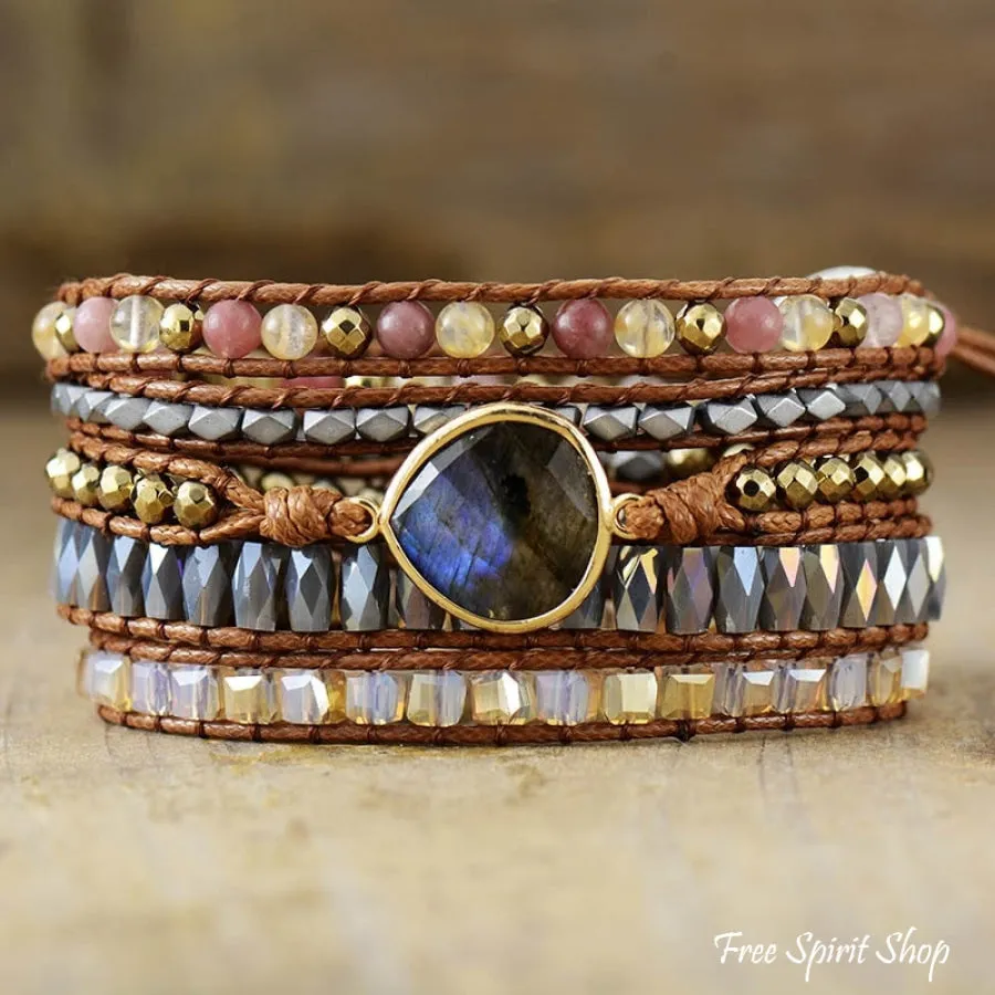 Natural Labradorite Strawberry Agate & Citrine Wrap Bracelet