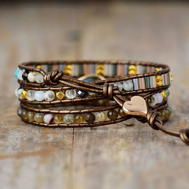 Natural Labradorite Teardrop Bronze Wrap Bracelet