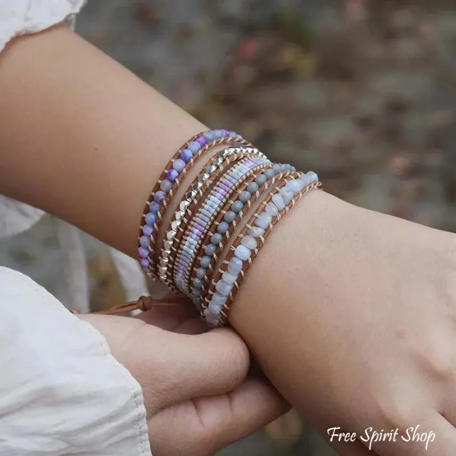 Natural Purple Agate & Miyuki Bead Wrap Bracelet