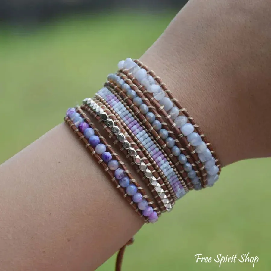 Natural Purple Agate & Miyuki Bead Wrap Bracelet