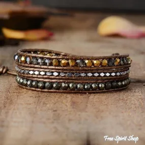 Natural Pyrite Bronze Wrap Bracelet