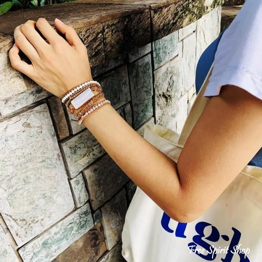 Natural White Selenite & Sunstone Wrap Bracelet