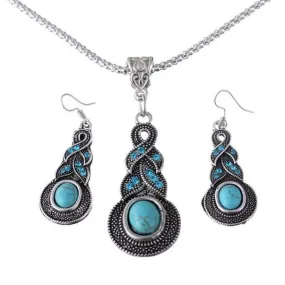 New Water Drops Green Stone Chunky Pendant Necklace Earrings Set