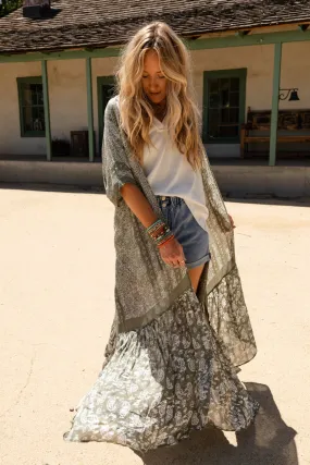 Paisley Tapestry Free Flow Duster Kimono - Olive