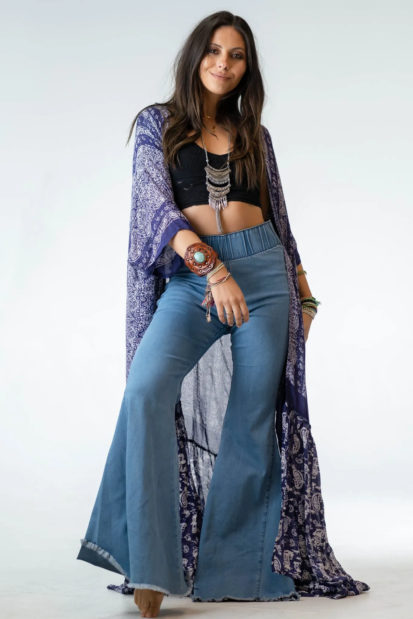 Paisley Tapestry Free Flow Duster Kimono - Purple