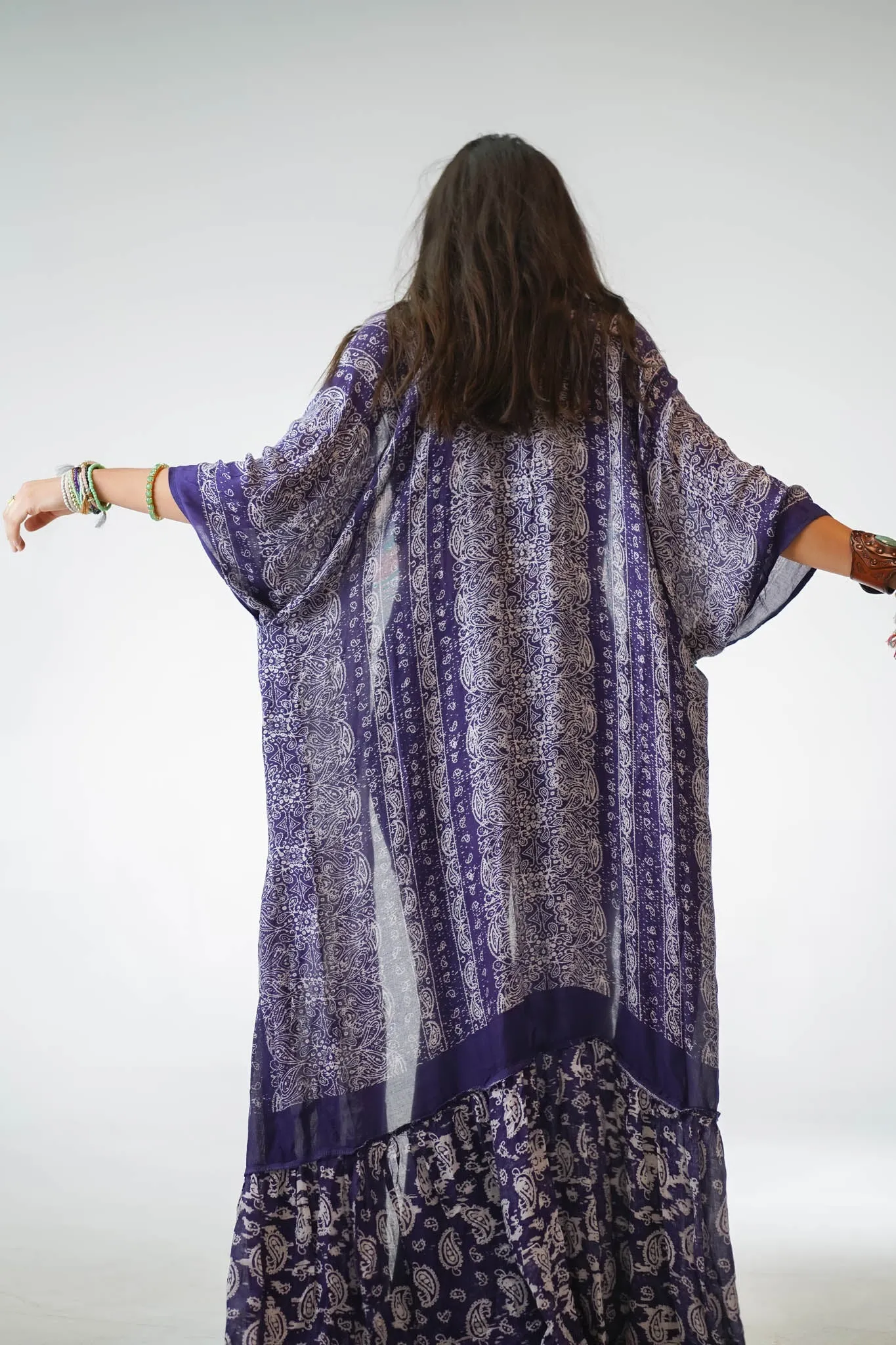 Paisley Tapestry Free Flow Duster Kimono - Purple