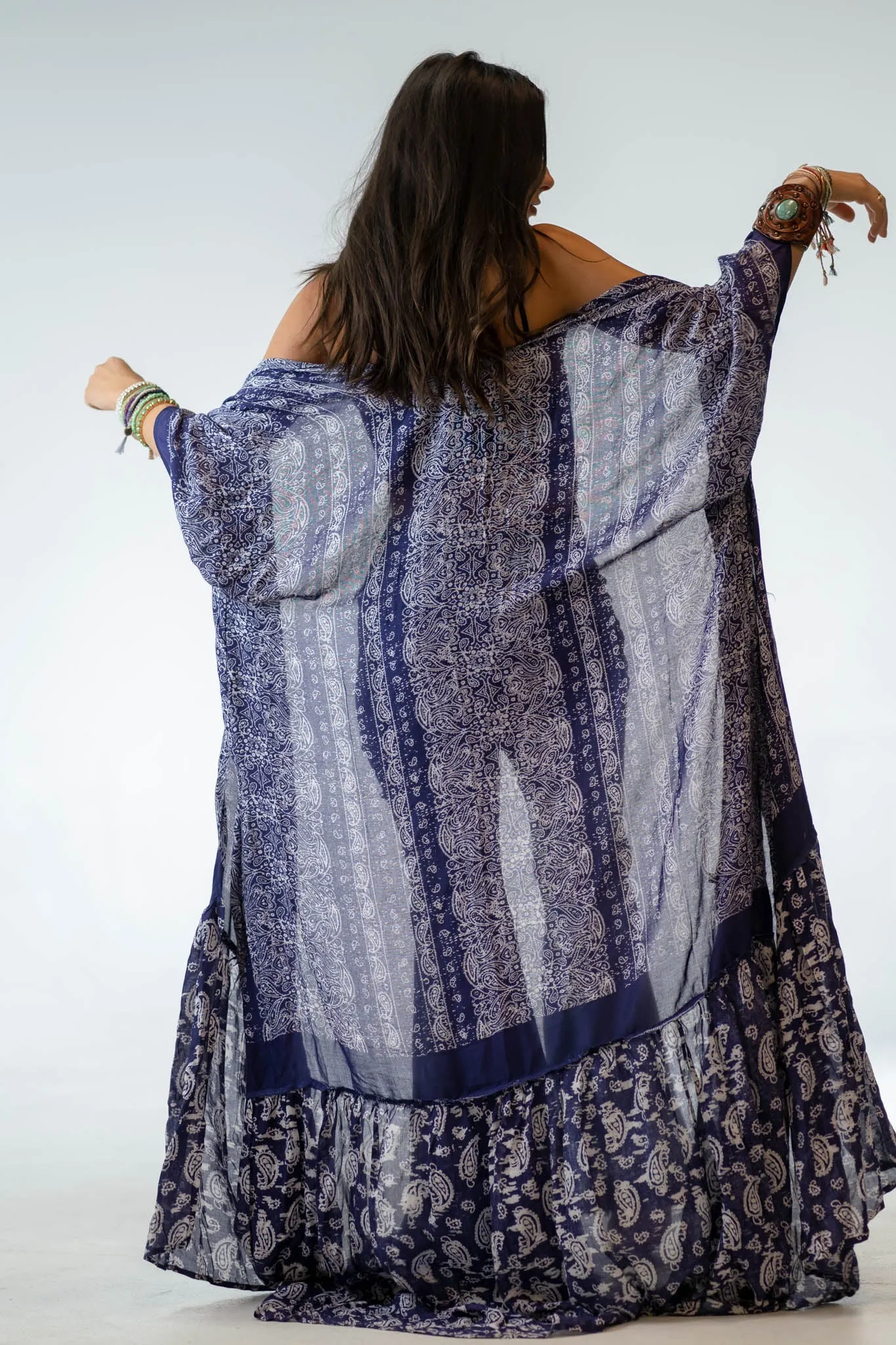 Paisley Tapestry Free Flow Duster Kimono - Purple