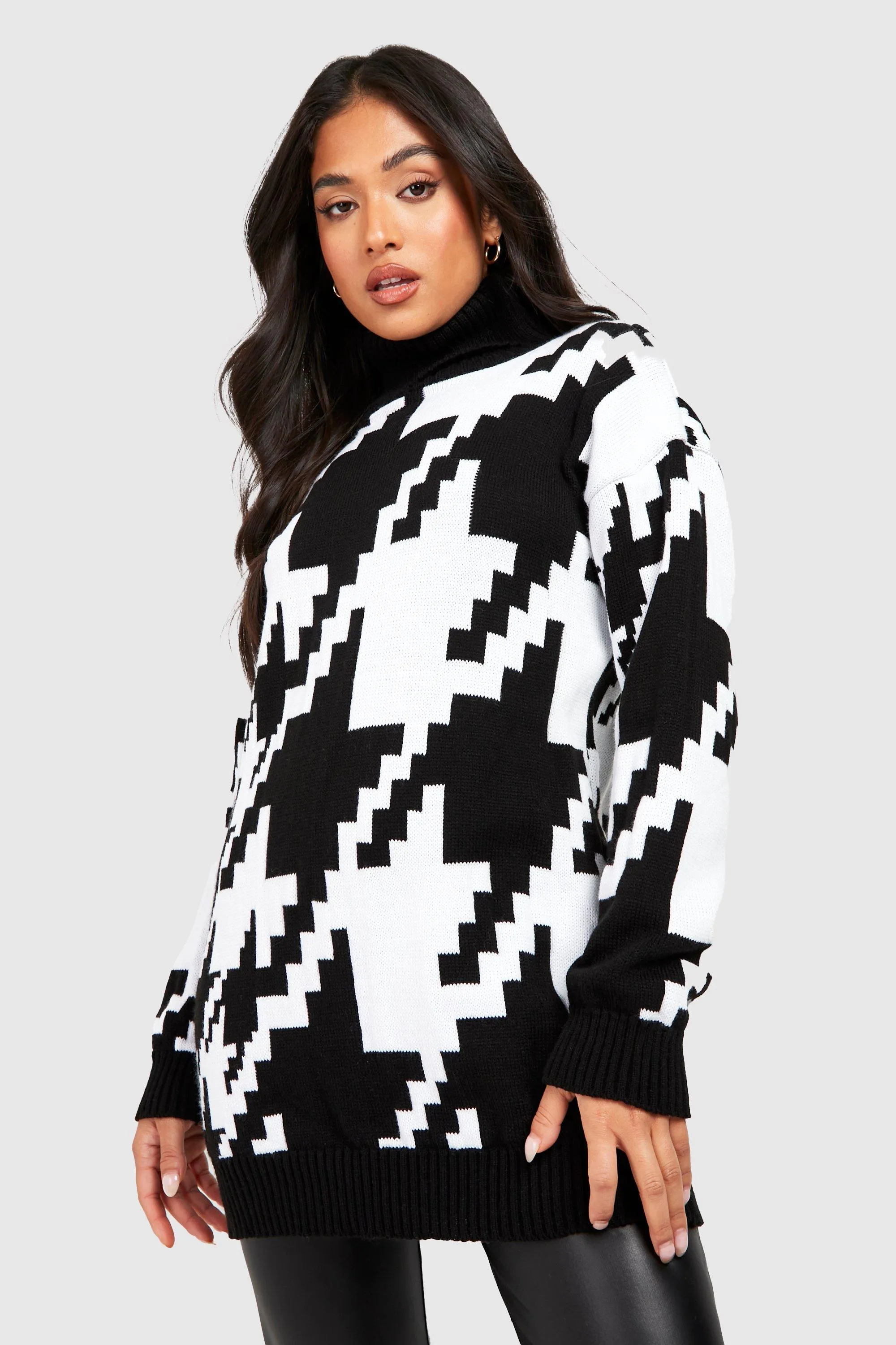 Petite Dogtooth Rollneck Sweater