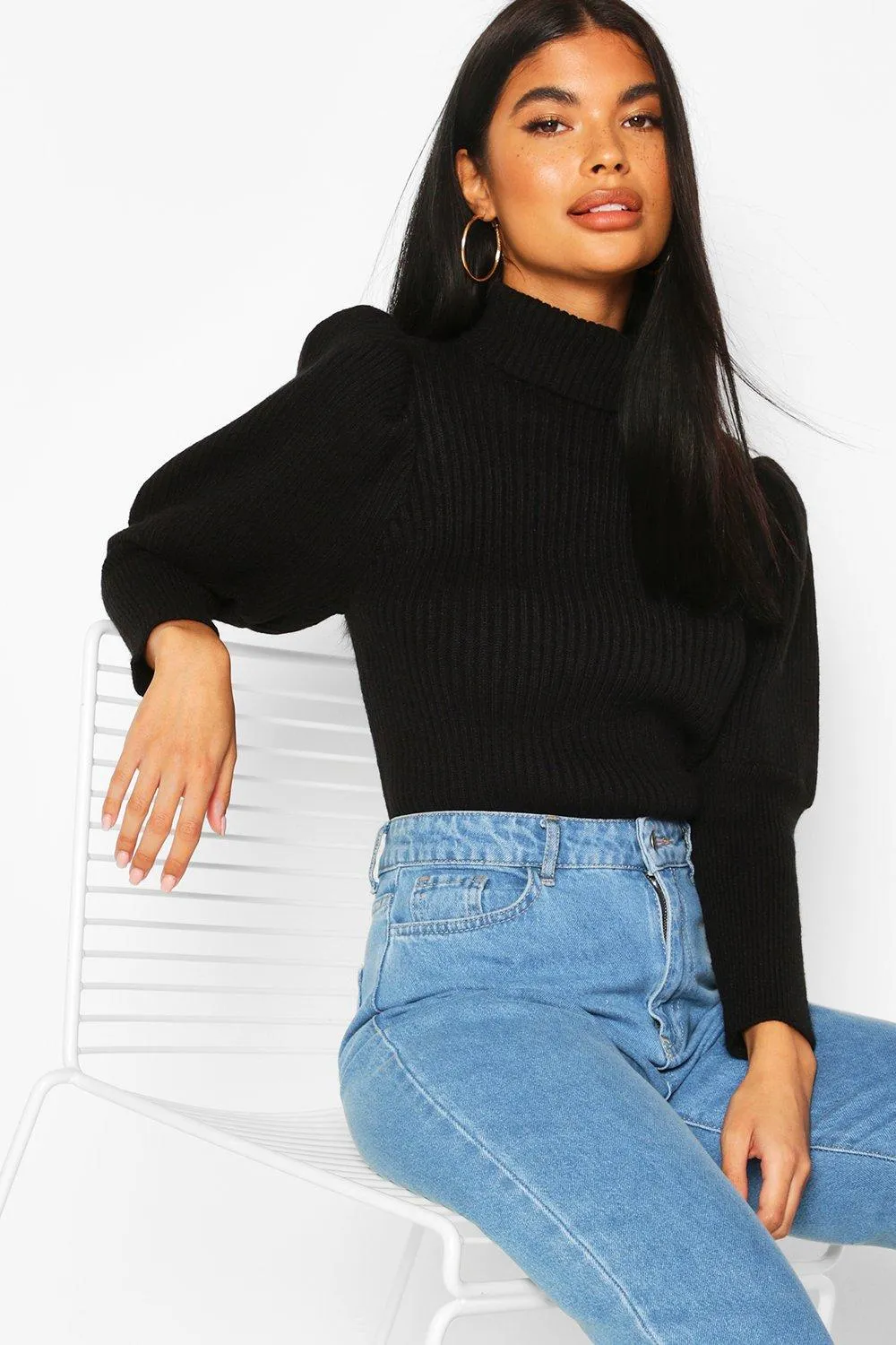 Petite Puff Sleeve Turtleneck Sweater