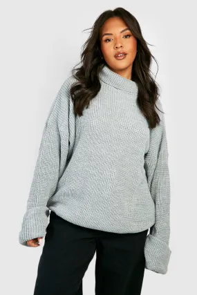 Plus Knitted Deep Cuff Turtleneck Sweater