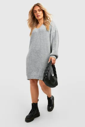 Plus Knitted V Neck Sweater Dress