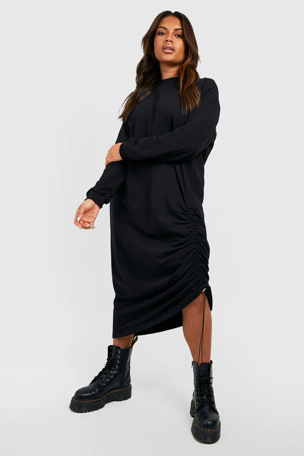 Plus Oversized Ruched Side Midi Sweater Dress