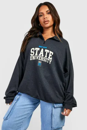 Plus State University Half Zip Oversized Sweater