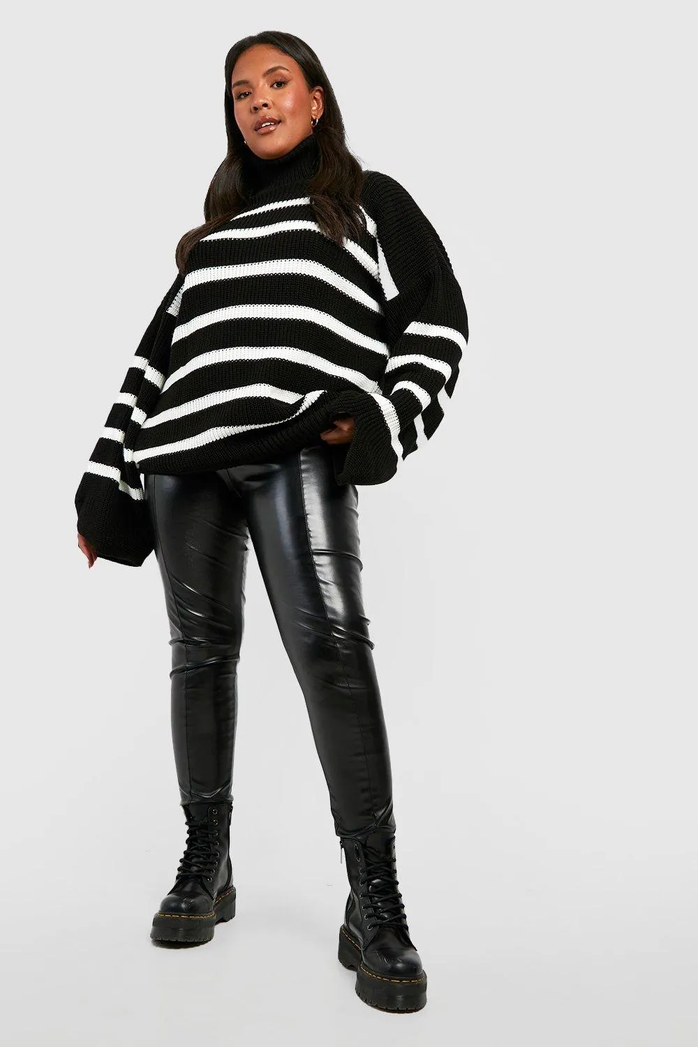 Plus Striped Turtleneck Knitted Sweater