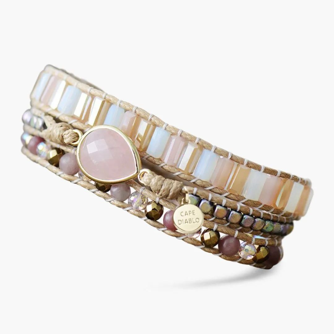 Precious Rose Quartz Teardrop Wrap Bracelet