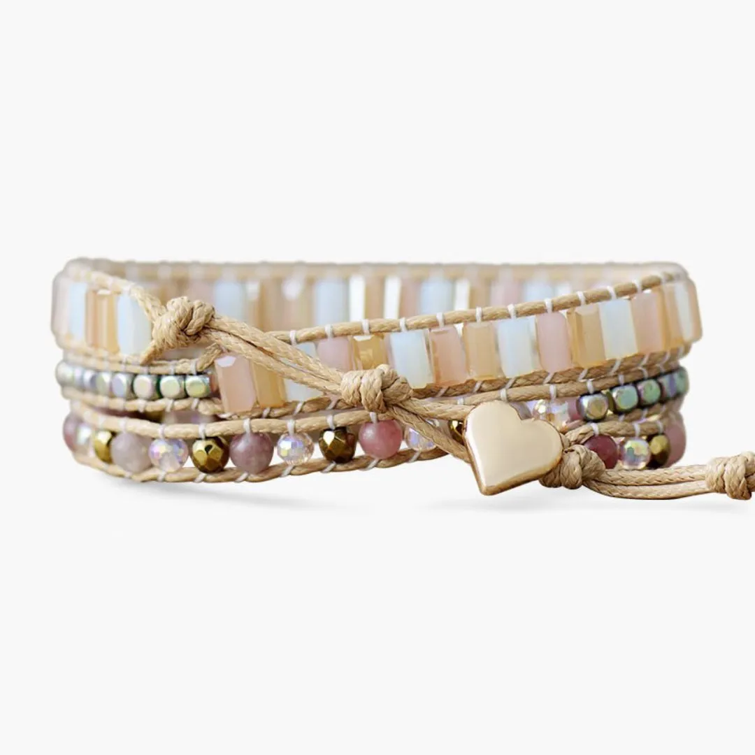 Precious Rose Quartz Teardrop Wrap Bracelet