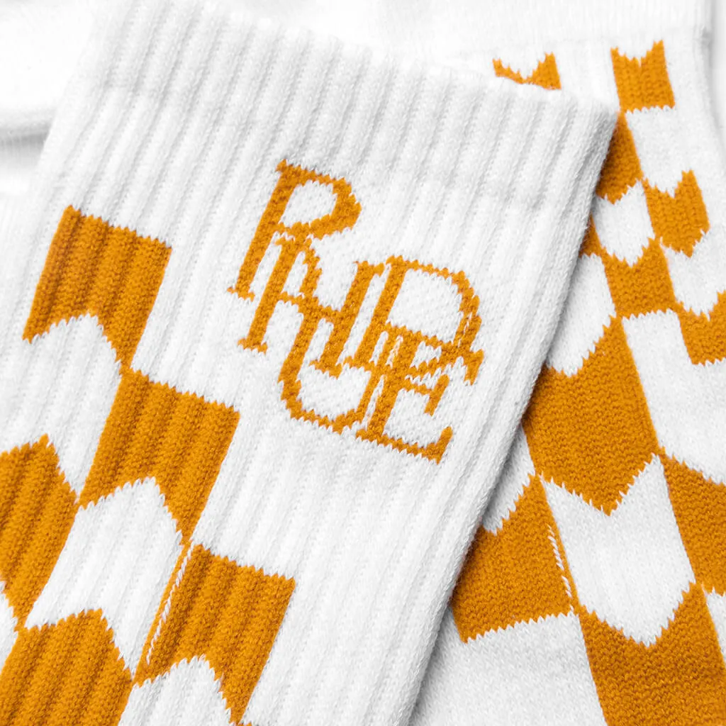 Racing Checker Sock - White/Mustard