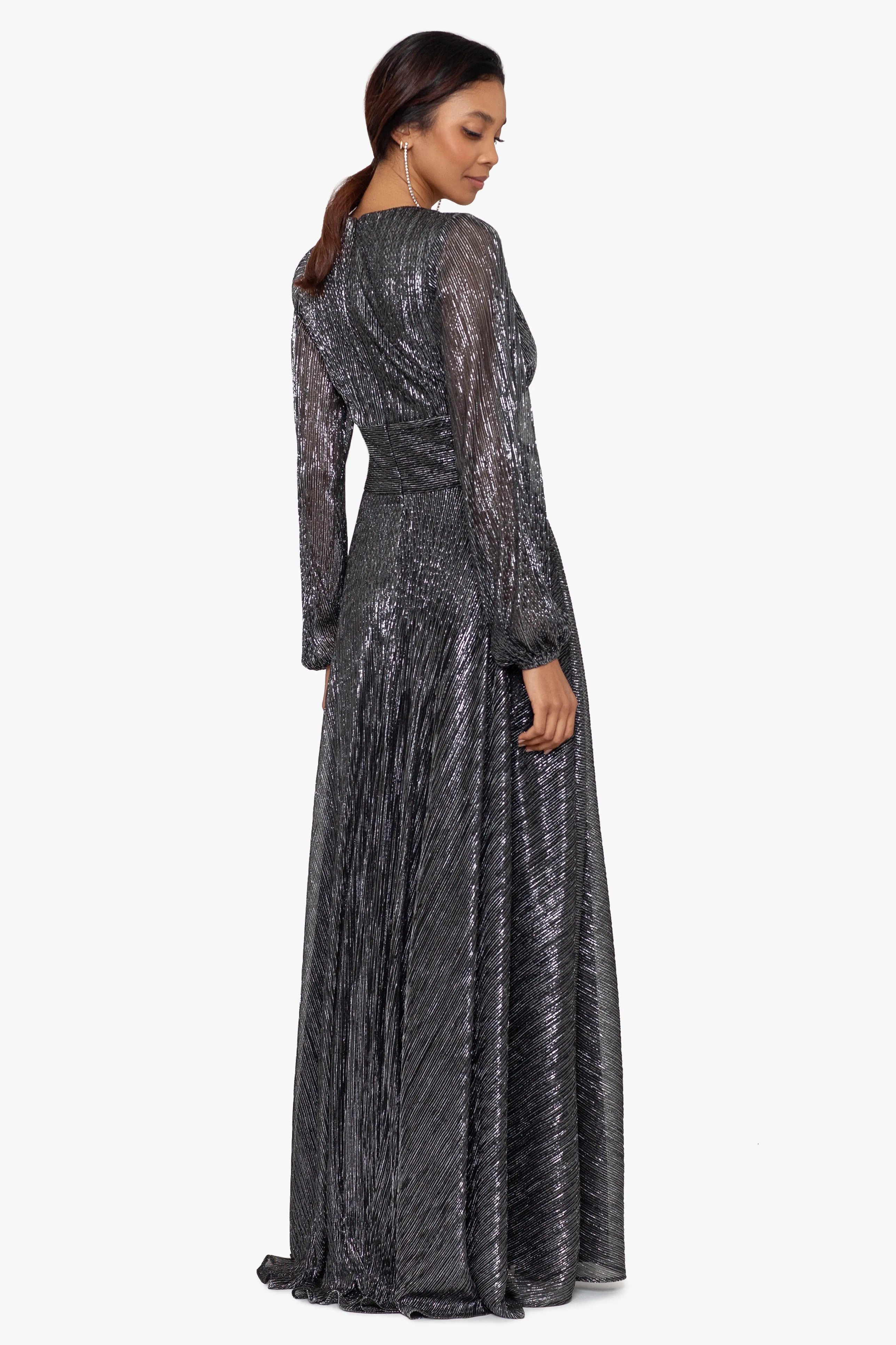 Reign Long Sleeve V Neck Metallic Knit Wrap Dress