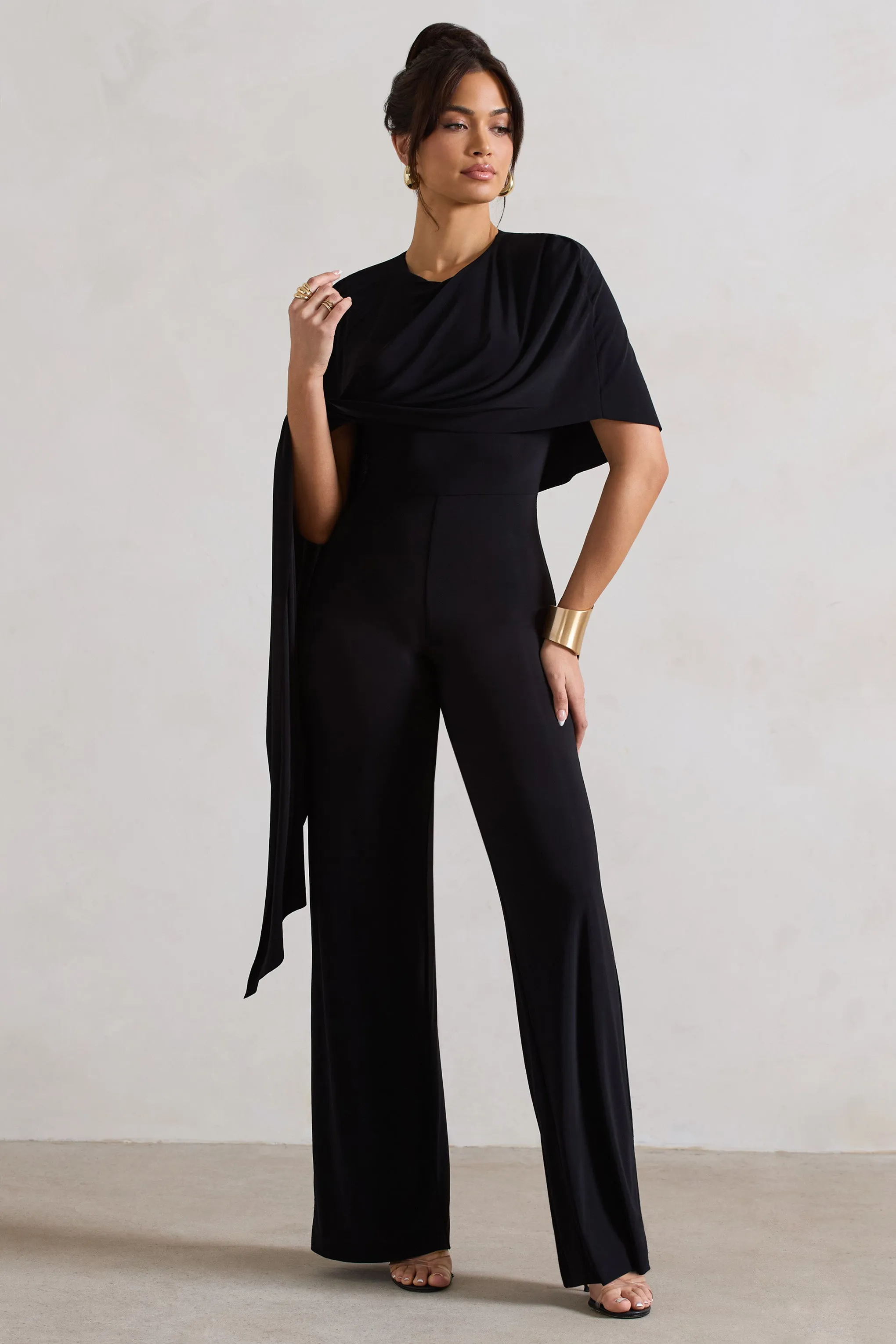 Reserve | Black Wide-Leg Jumpsuit With Asymmetric Cape