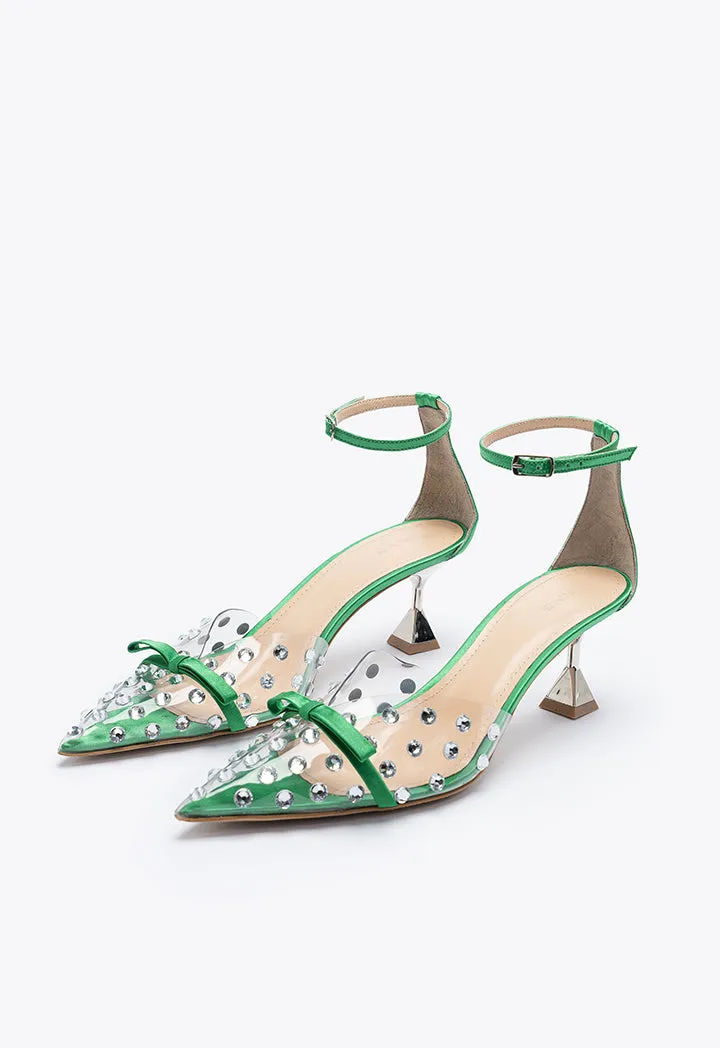 Rhinestones Pointed Ankle Strap Sandals