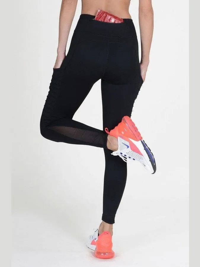 Ribbed Splice Mesh Pocket Leggings