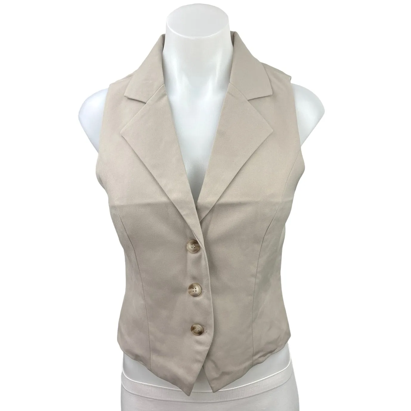 Rumours Beige Formal Sleeveless Button Front Lapel Collar Waist Coat Vest Top S