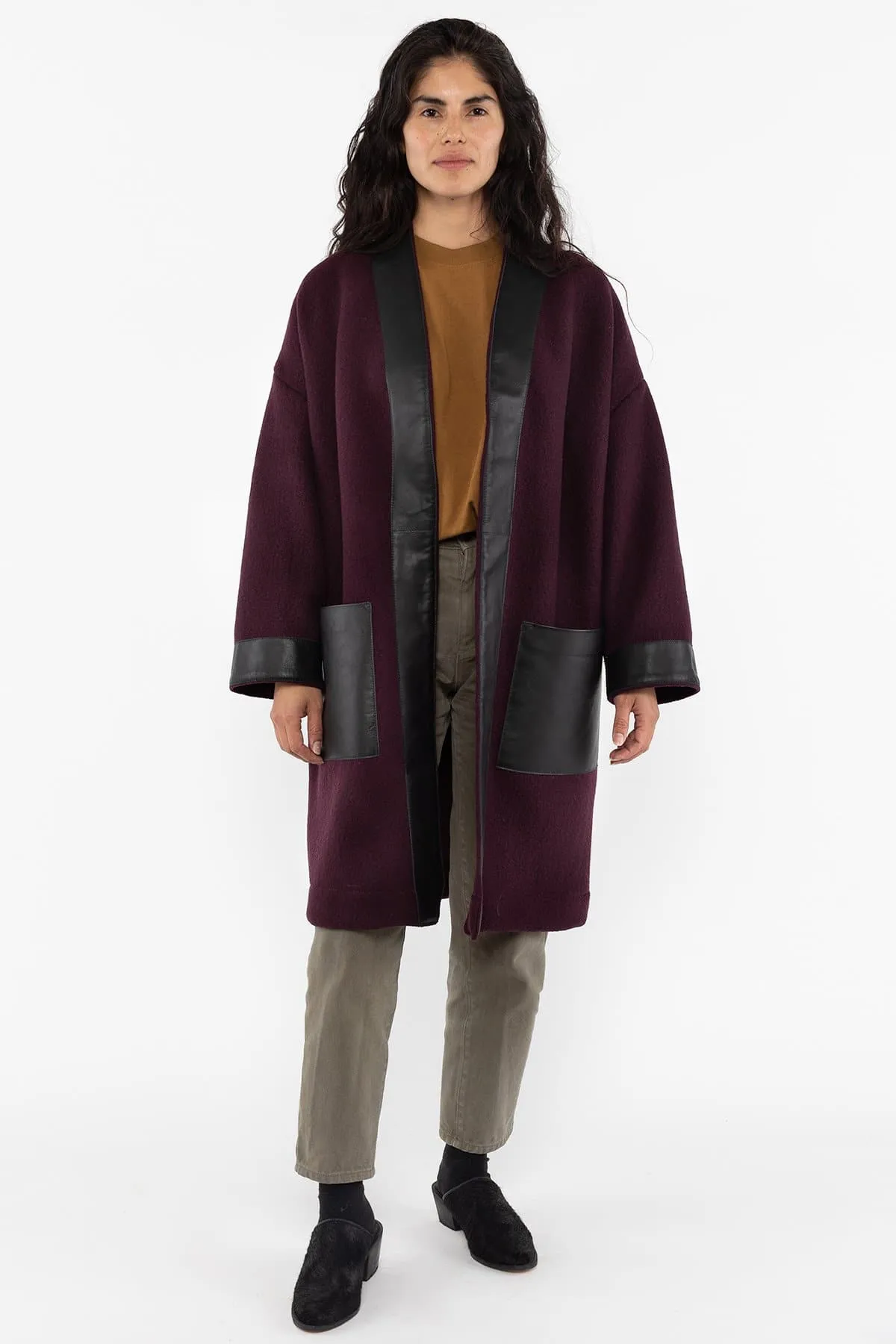 RWL100 - Wool Coat with Leather Trim