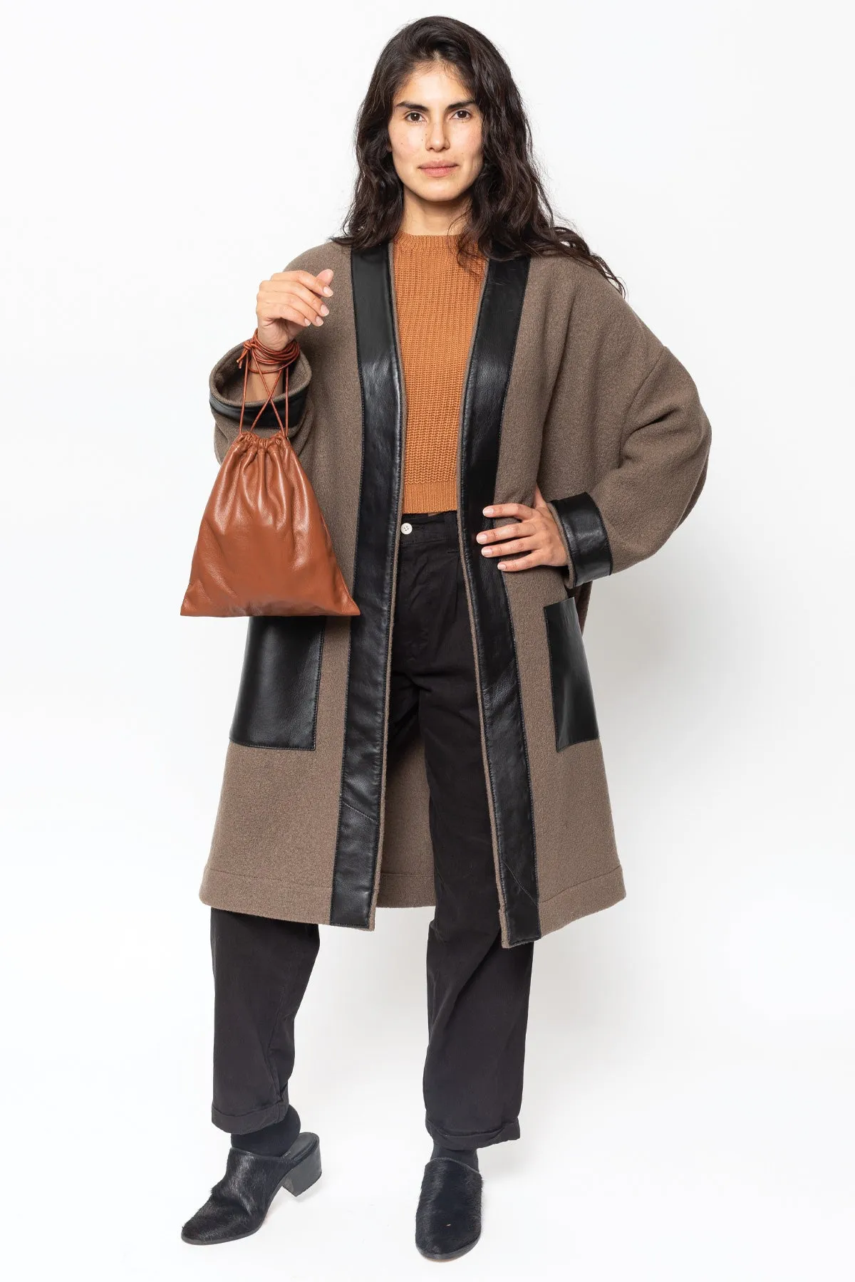 RWL100 - Wool Coat with Leather Trim