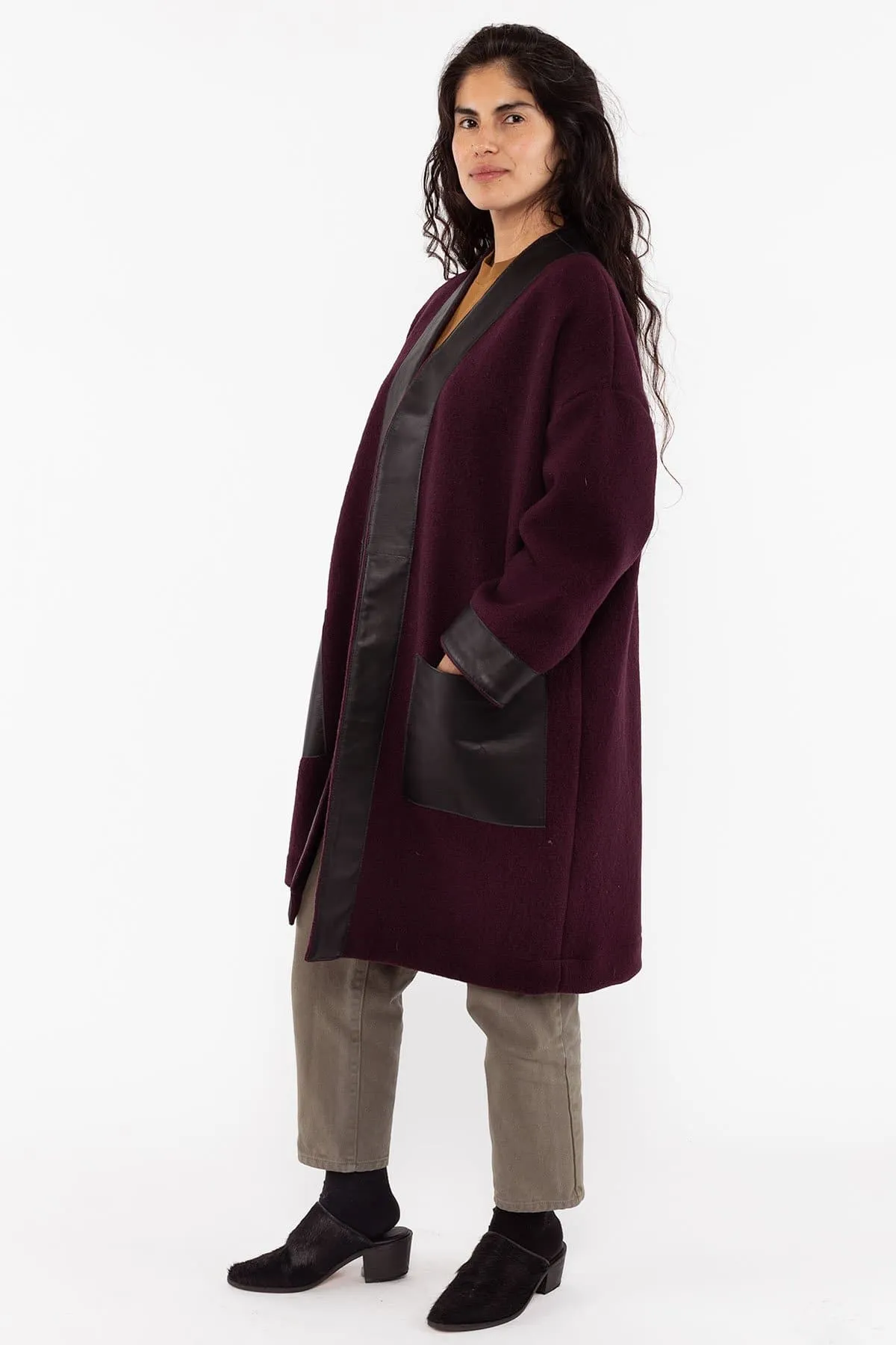 RWL100 - Wool Coat with Leather Trim