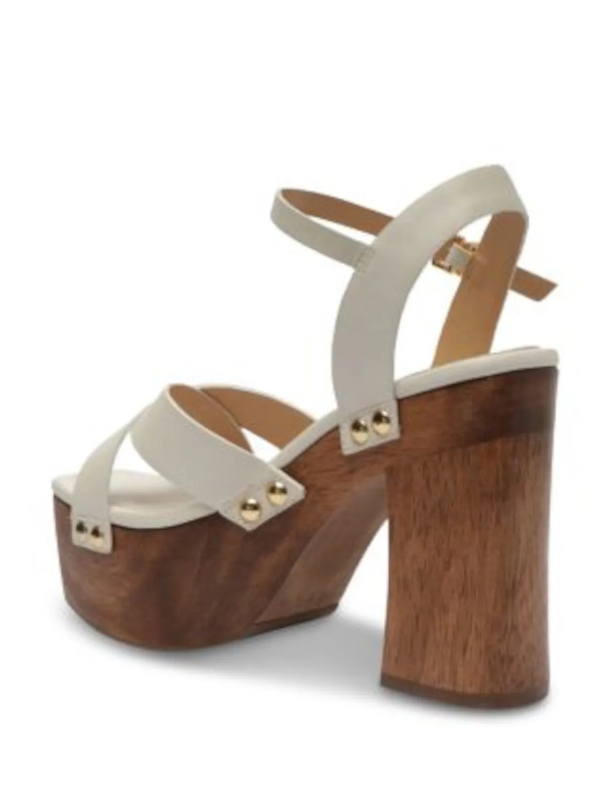 SCHUTZ Womens Beige Ankle Strap 2 Platform Padded Studded Gaylah Square Toe Block Heel Buckle Leather Heeled B