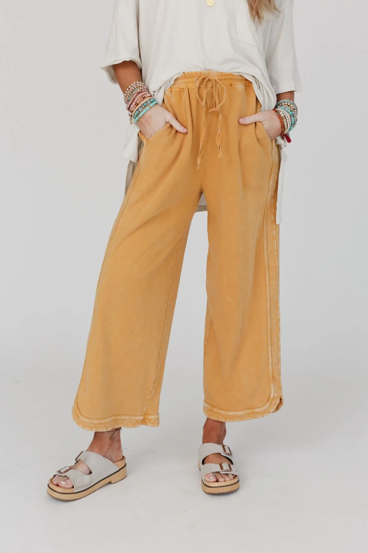 So Comfy Wide Leg Pant Cropped Length - Mustard