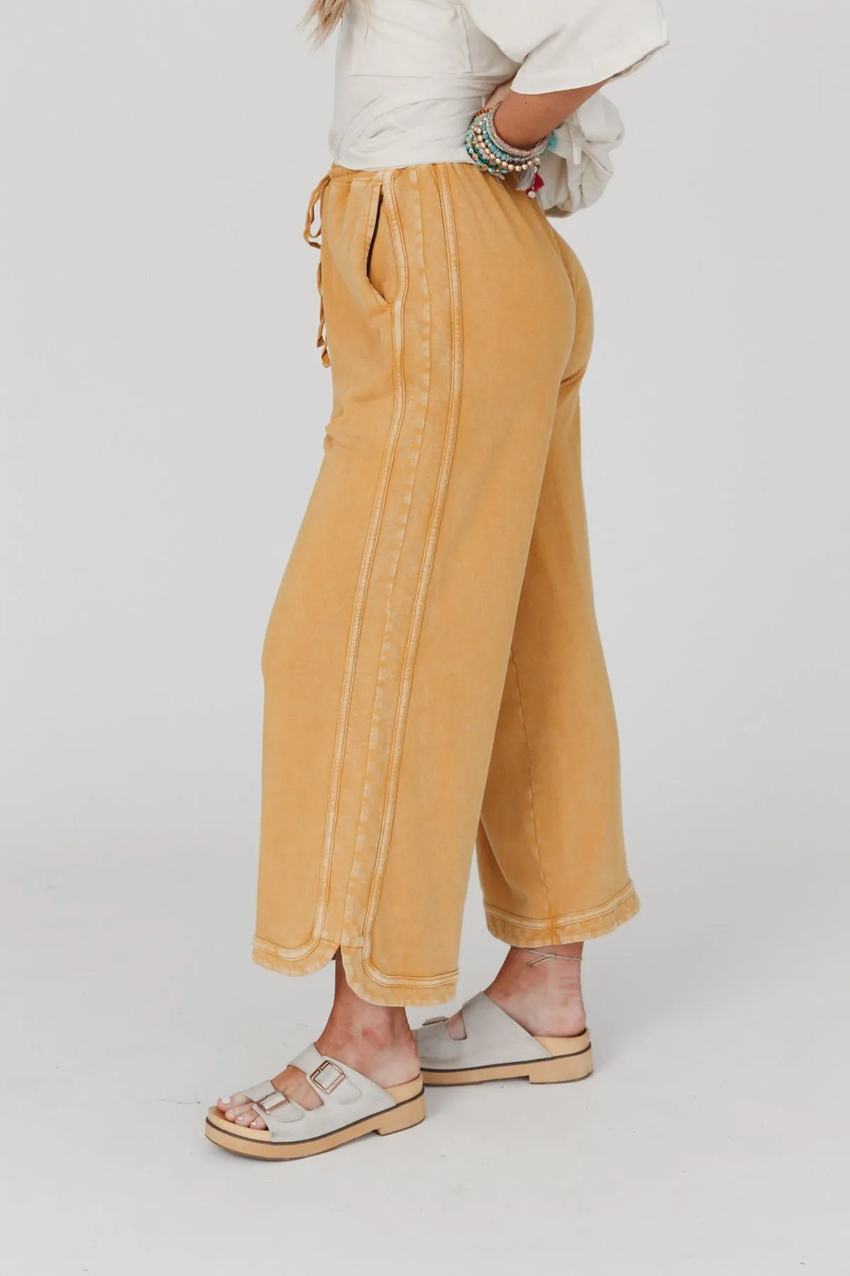 So Comfy Wide Leg Pant Cropped Length - Mustard