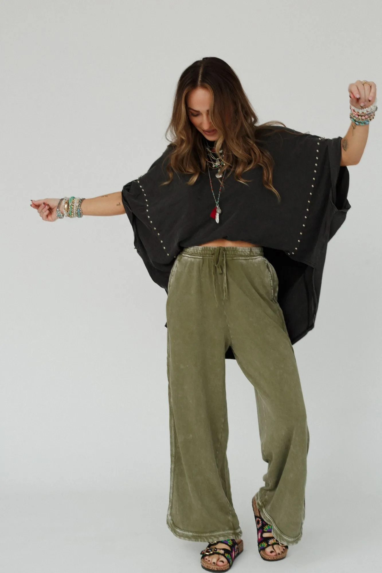 So Comfy Wide Leg Pant Cropped Length - Olive