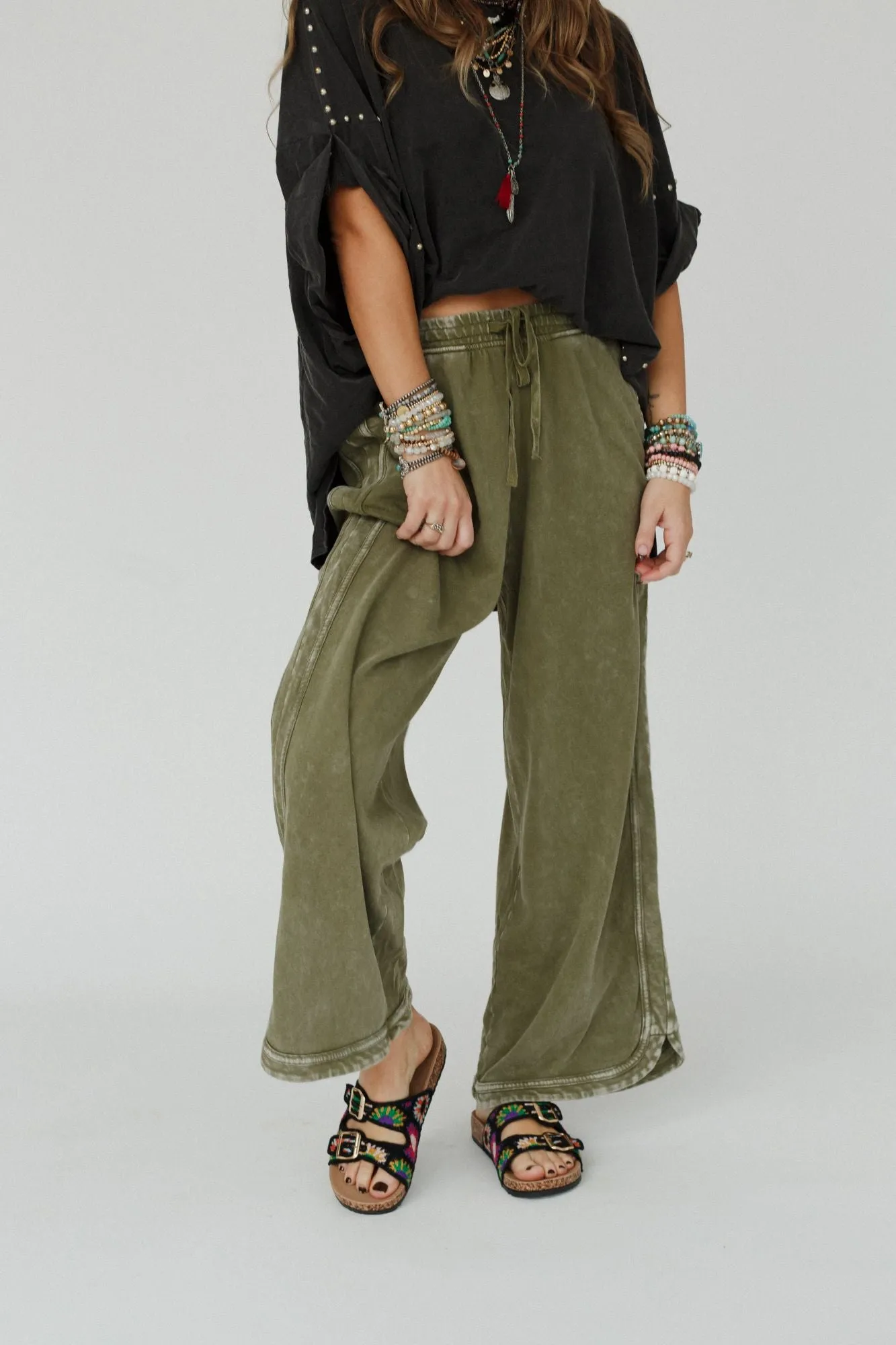 So Comfy Wide Leg Pant Cropped Length - Olive