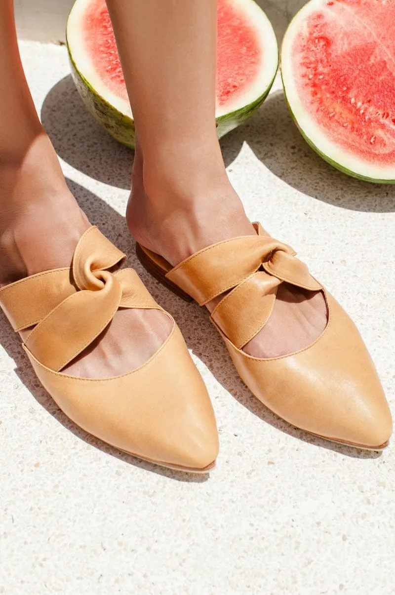 Taj Mahal Pointy Toe Mules in Light Tan