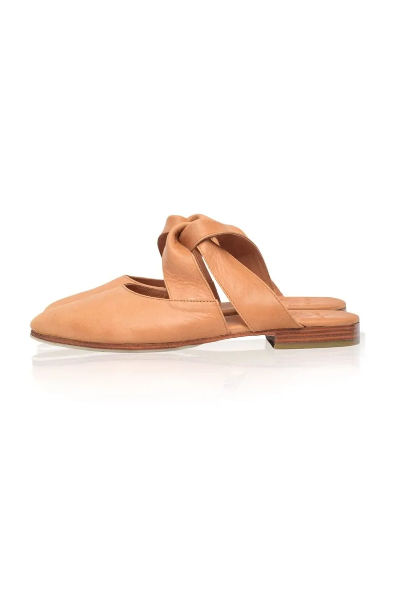 Taj Mahal Pointy Toe Mules in Light Tan