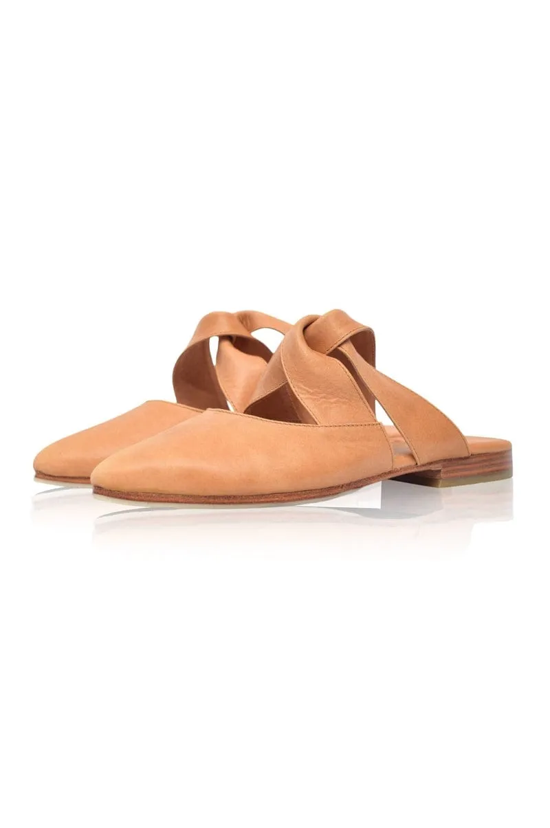 Taj Mahal Pointy Toe Mules in Light Tan