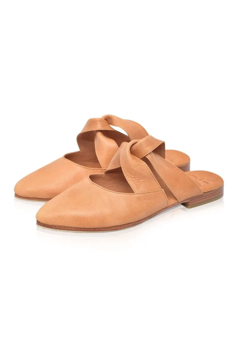 Taj Mahal Pointy Toe Mules in Light Tan