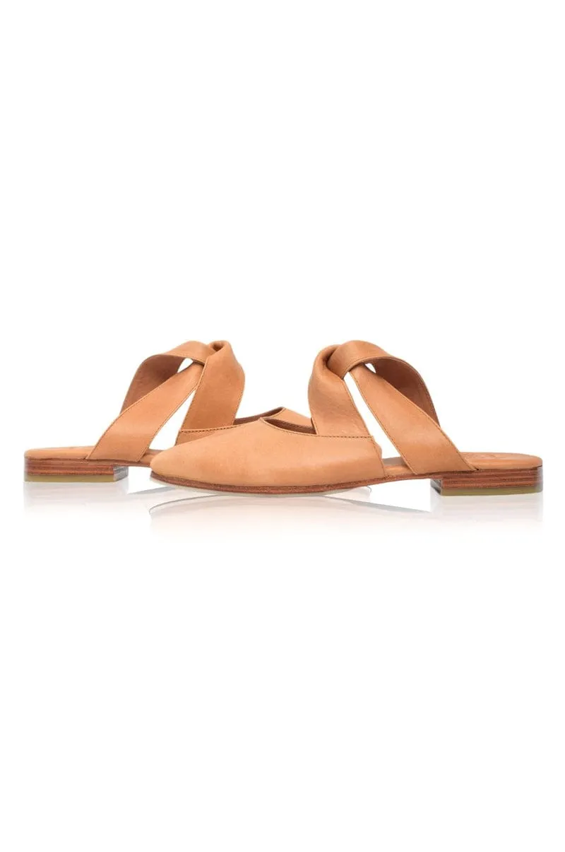 Taj Mahal Pointy Toe Mules in Light Tan