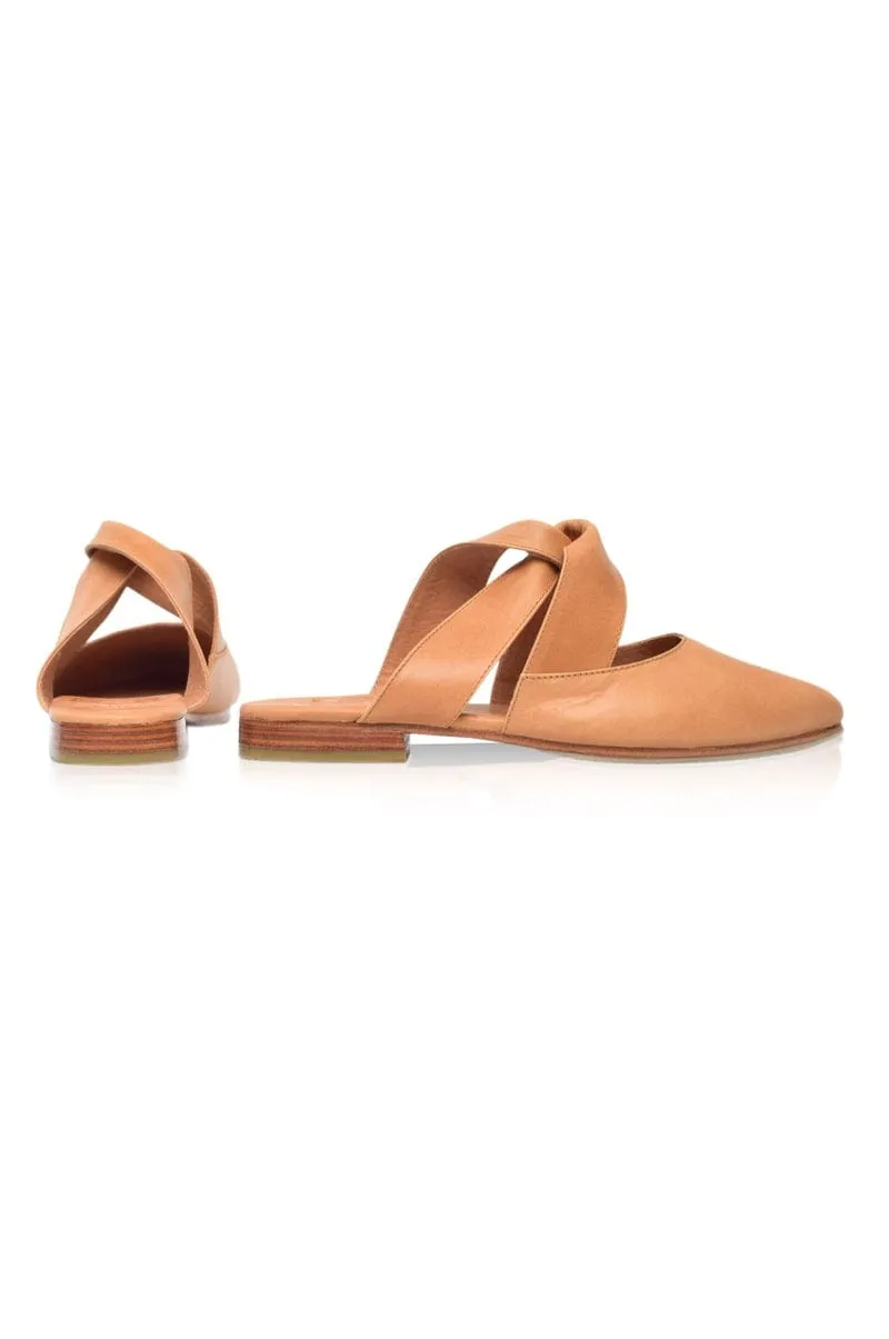 Taj Mahal Pointy Toe Mules in Light Tan